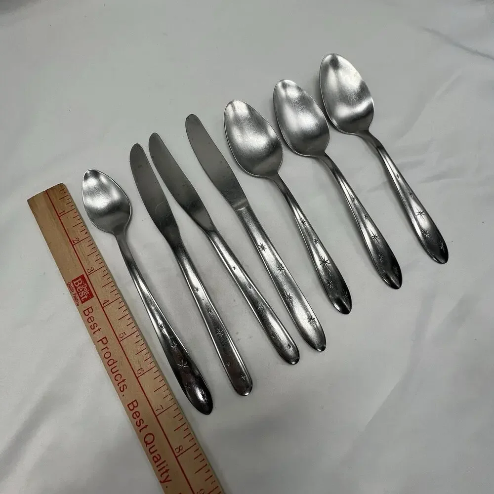 MARCREST atomic Starburst Flatware 3 Tablespoons, 3 Knives, 1 Teaspoon VTG MCM - Picture 7 of 7